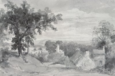 Der Eingang zum Dorf Edensor, 1801 (Bleistift und Sepia-Waschung) von John Constable